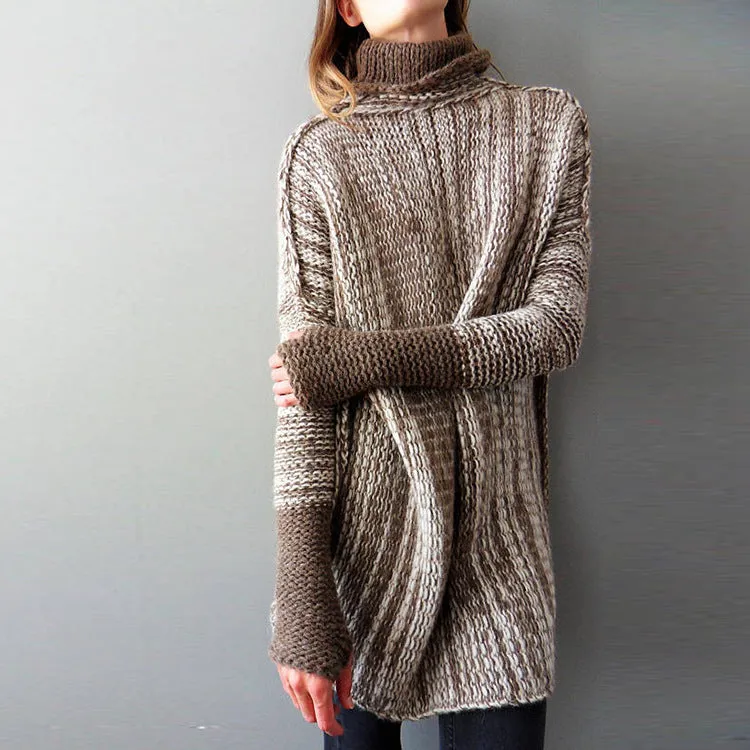 Loose Large Size Long Color Contrast Turtleneck Sweater