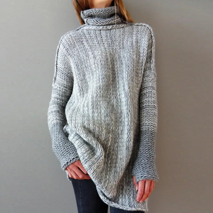 Loose Large Size Long Color Contrast Turtleneck Sweater