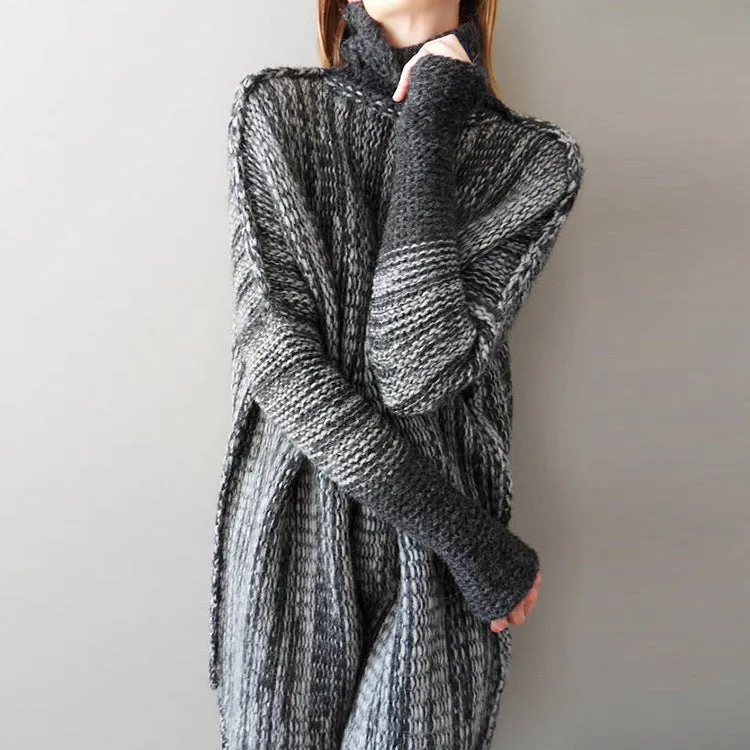 Loose Large Size Long Color Contrast Turtleneck Sweater