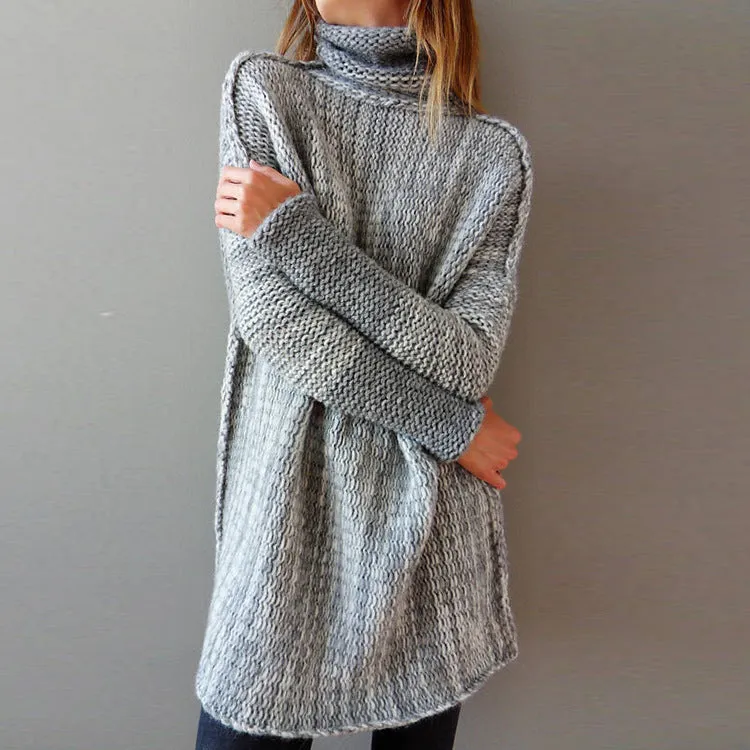 Loose Large Size Long Color Contrast Turtleneck Sweater