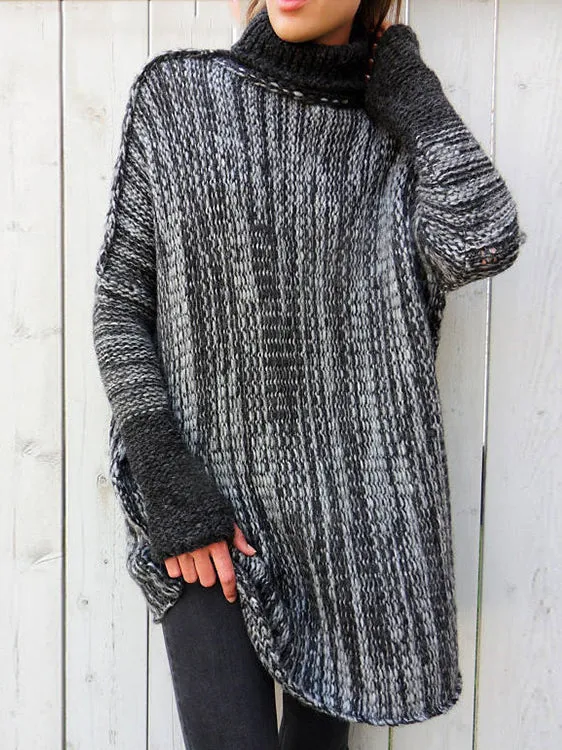 Loose Large Size Long Color Contrast Turtleneck Sweater