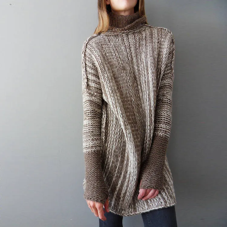 Loose Large Size Long Color Contrast Turtleneck Sweater