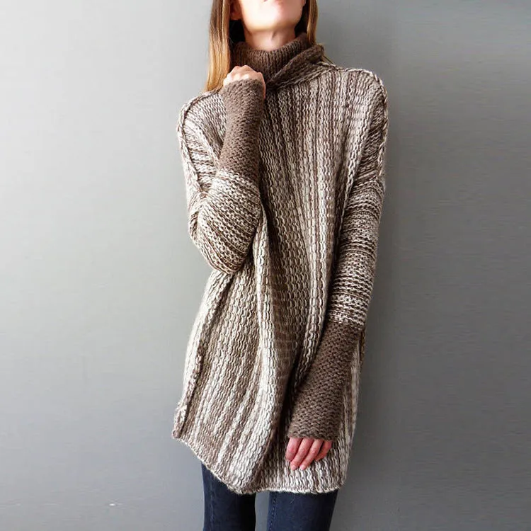 Loose Large Size Long Color Contrast Turtleneck Sweater