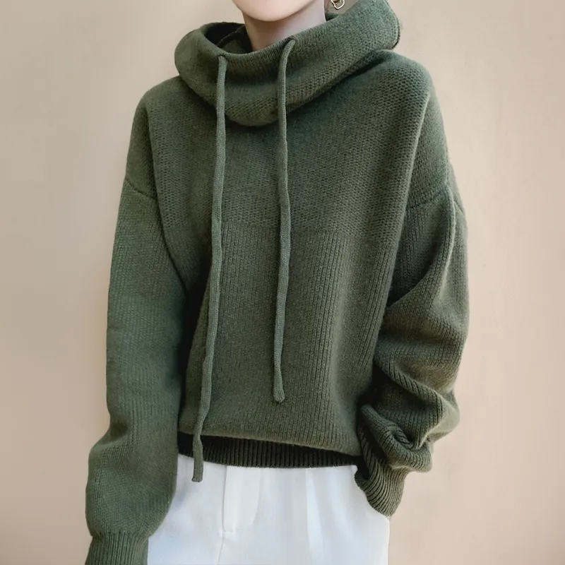 Merinowoll-Rollkragenpullover Grün - Clara
