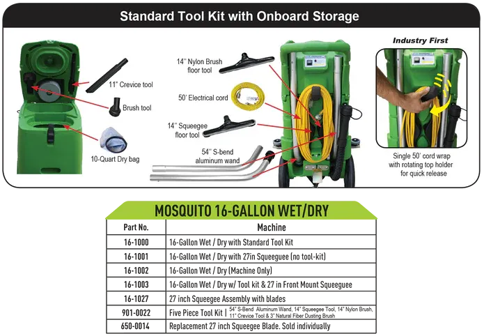 Mosquito 16-1001 16 Gallon Wet Dry Vacuum With Squeegee