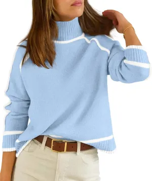 NALANISA Women's Turtleneck Sweaters Casual Long Sleeve Color Block Knit Lightweight Pullover Sweater Tops 2024 Fall Clothes