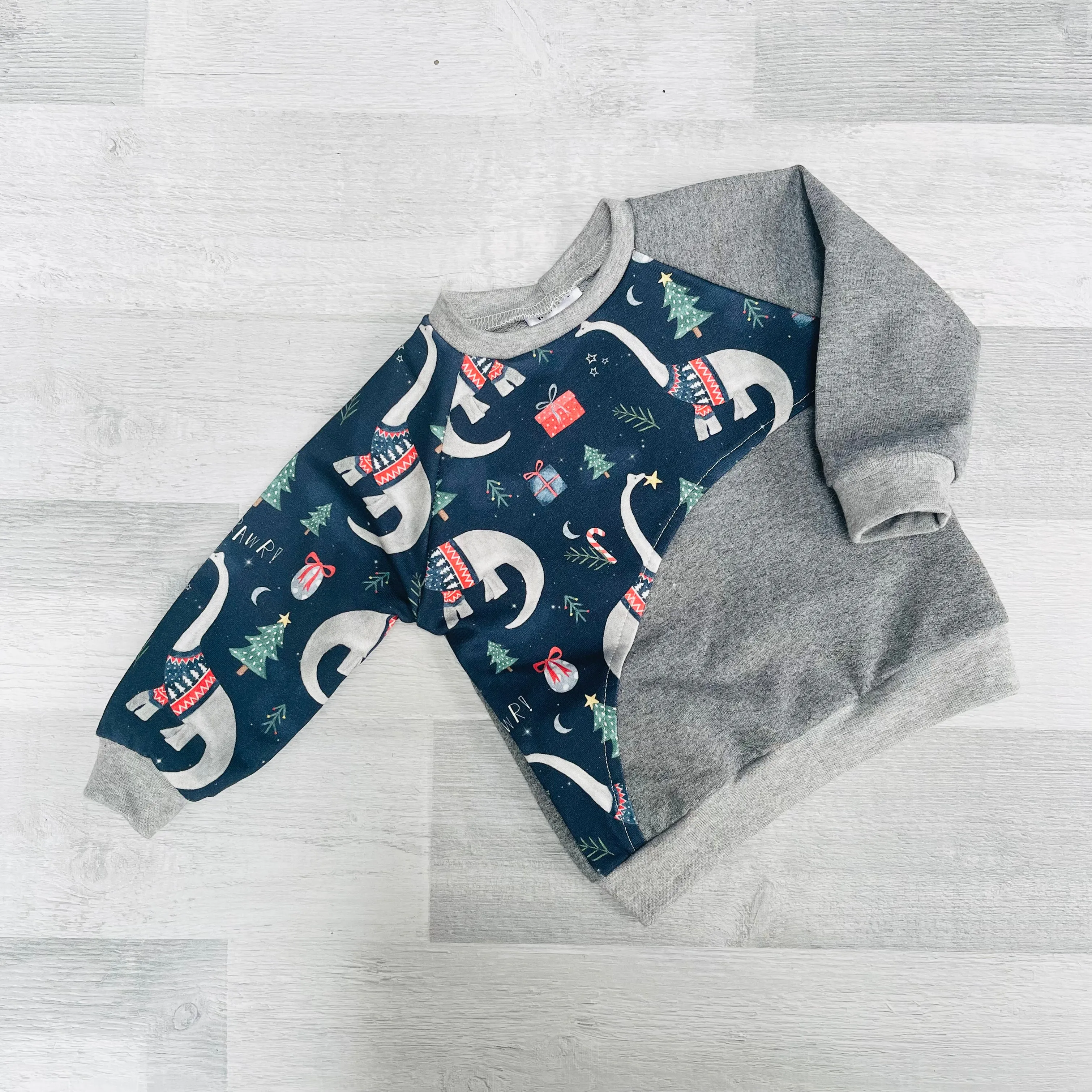 Navy Dinosaurs Curved Sweater