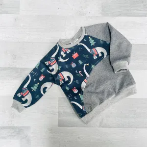 Navy Dinosaurs Curved Sweater