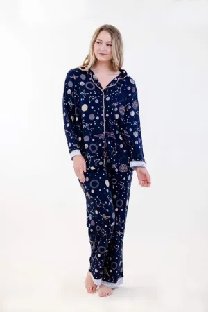 Navy Polygonal Long Pajama Set - 2 Piece