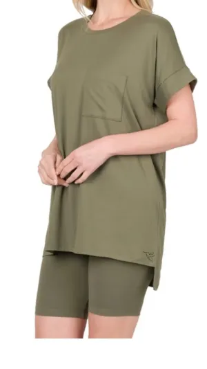 OLIVE BUTTERY SOFT BIKER SHORTS