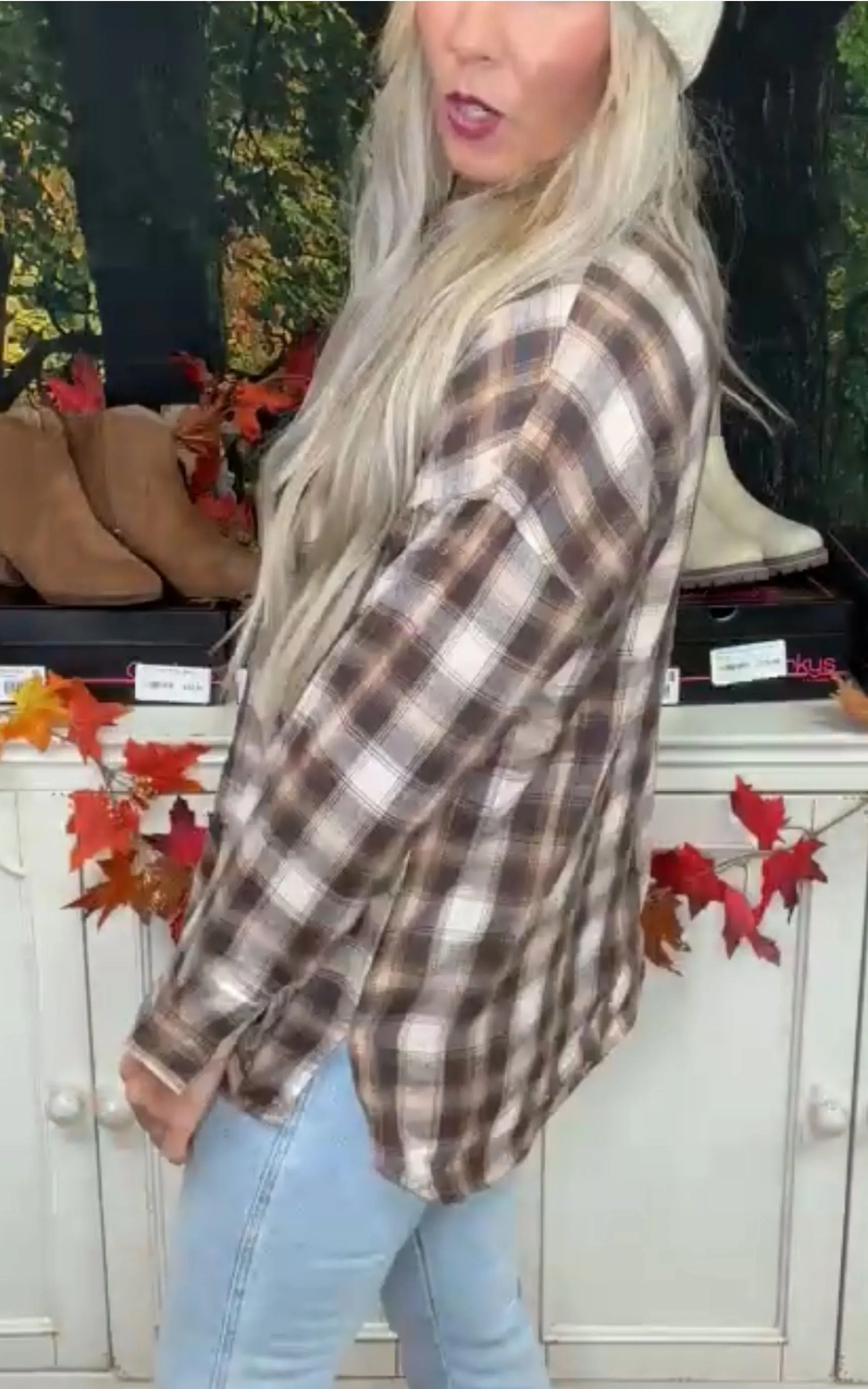 Oversized Caramel Flannel Plaid Top