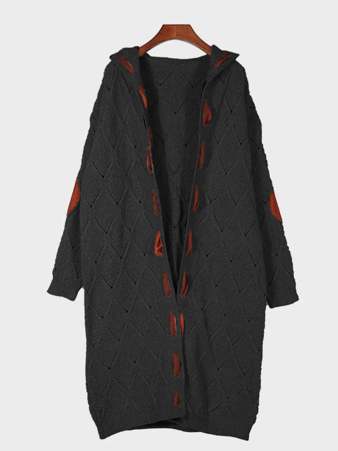 Paisley Openwork Long Sleeve Open Front Hooded Cardigan