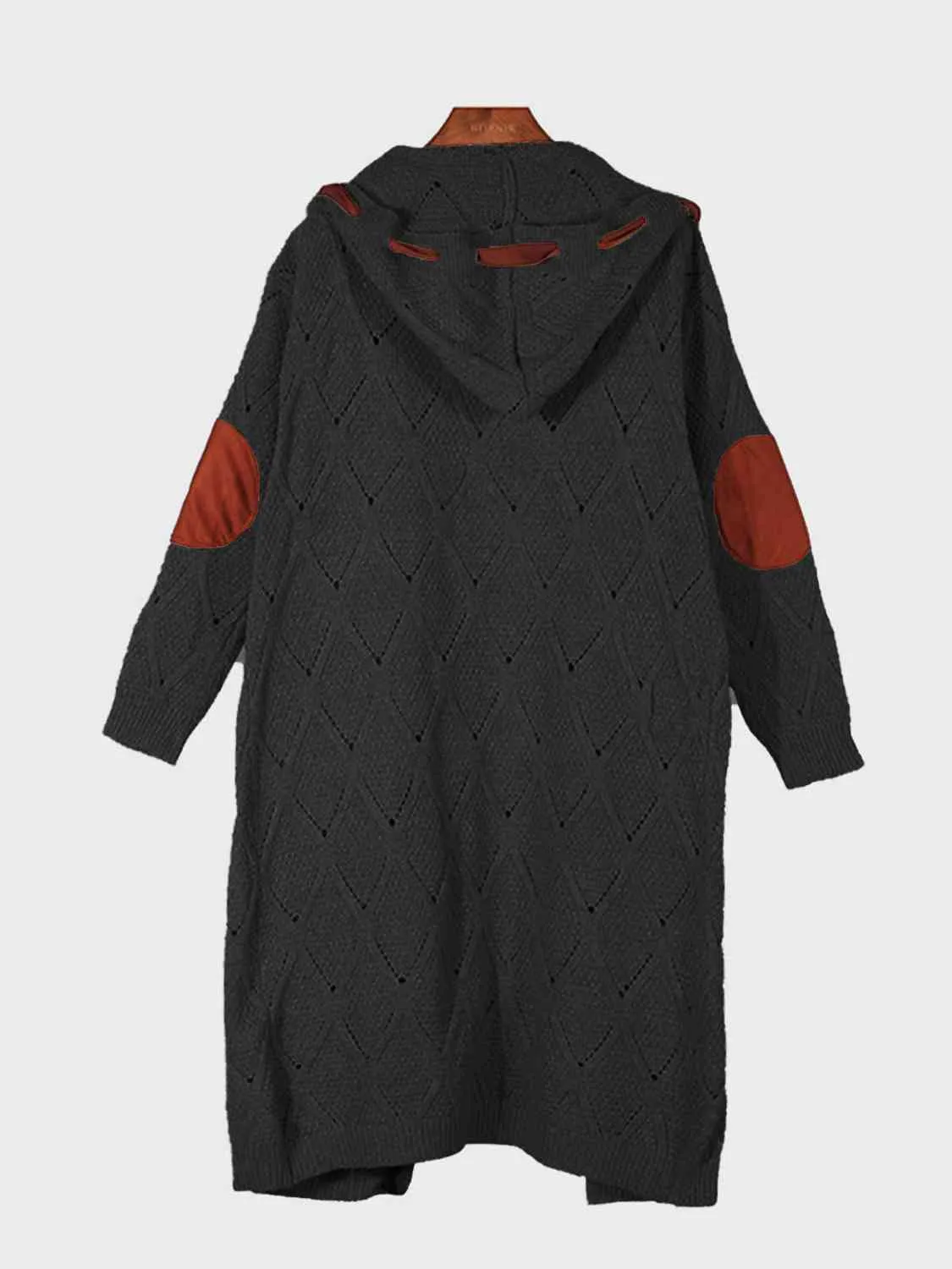 Paisley Openwork Long Sleeve Open Front Hooded Cardigan