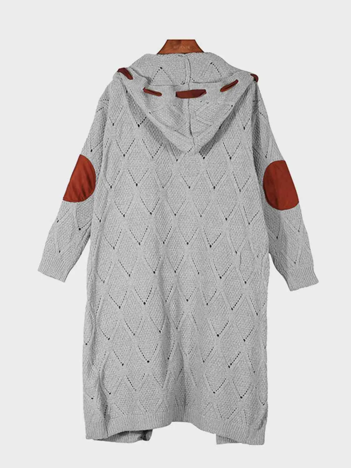 Paisley Openwork Long Sleeve Open Front Hooded Cardigan