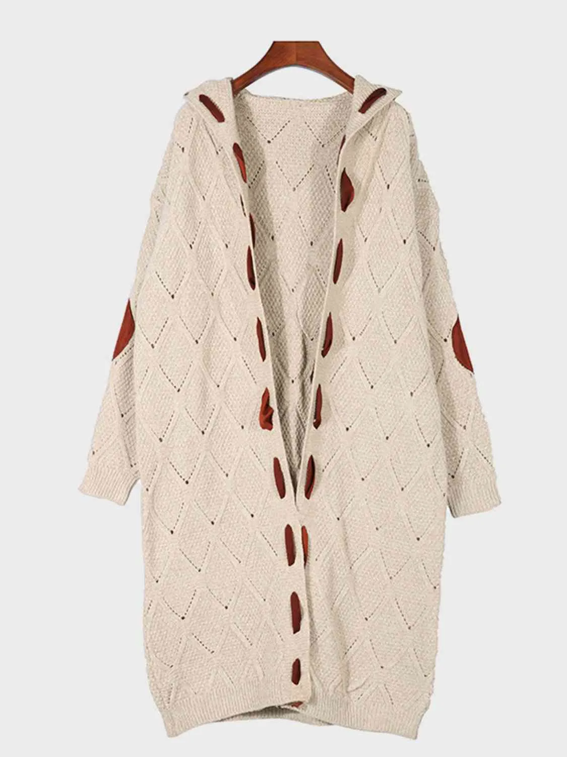 Paisley Openwork Long Sleeve Open Front Hooded Cardigan