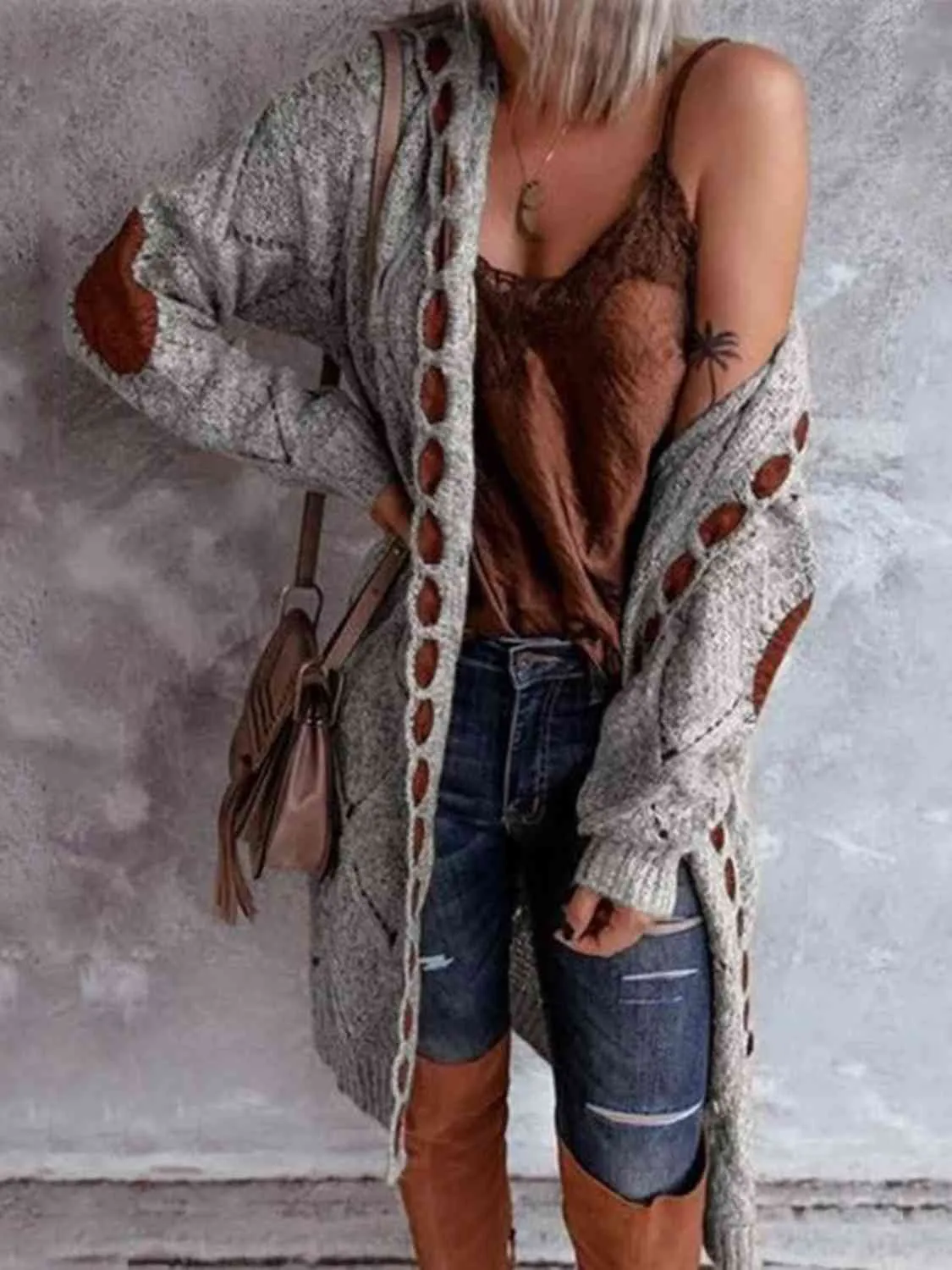 Paisley Openwork Long Sleeve Open Front Hooded Cardigan