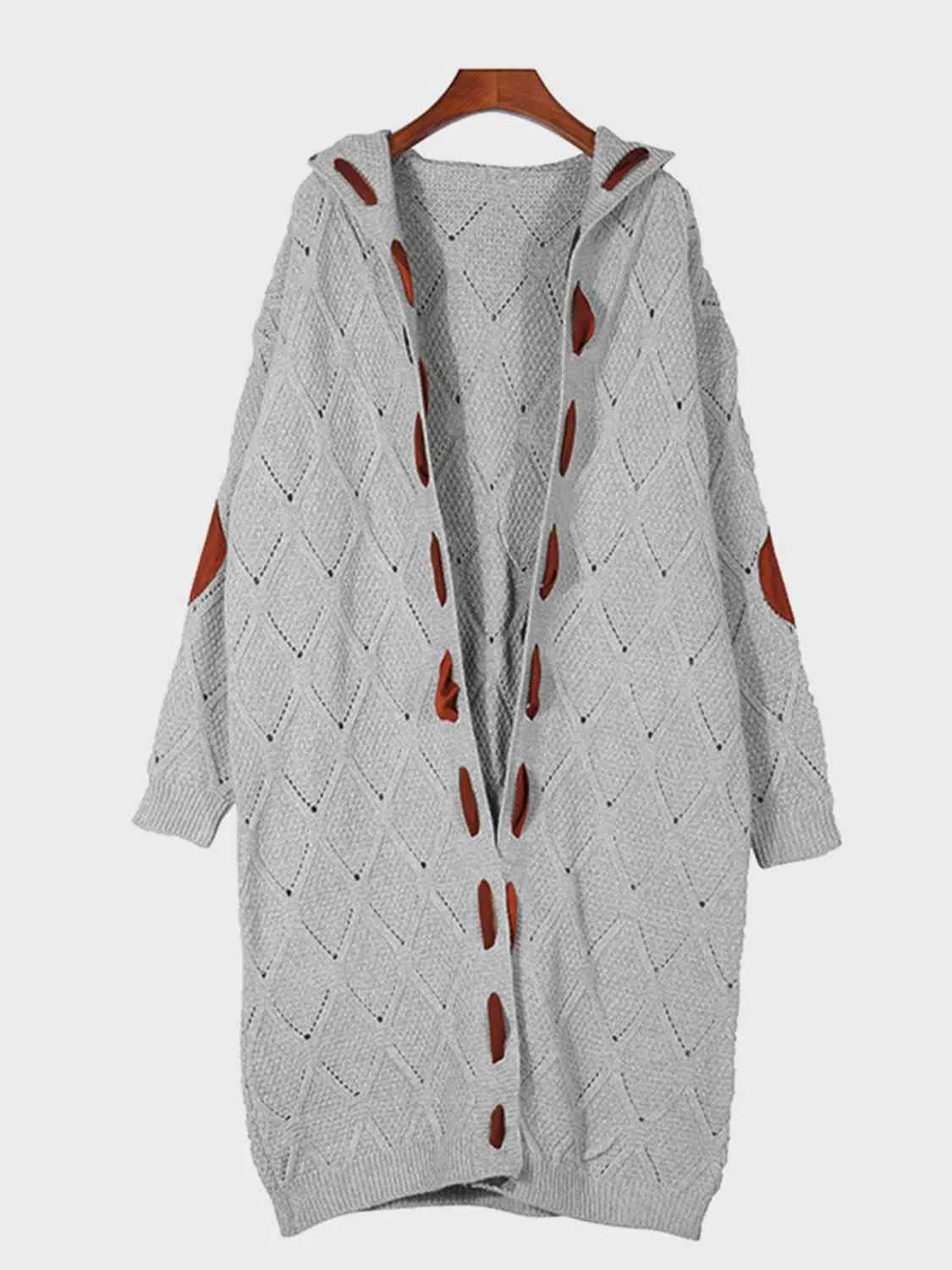 Paisley Openwork Long Sleeve Open Front Hooded Cardigan