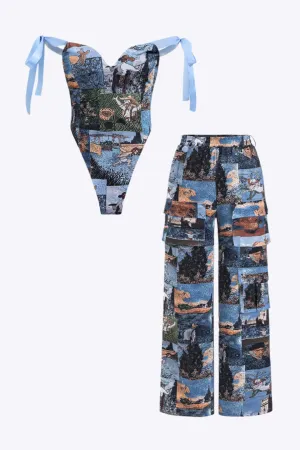 Pansy - Elegant Strappy Top and Trousers Woman's Artistic Set