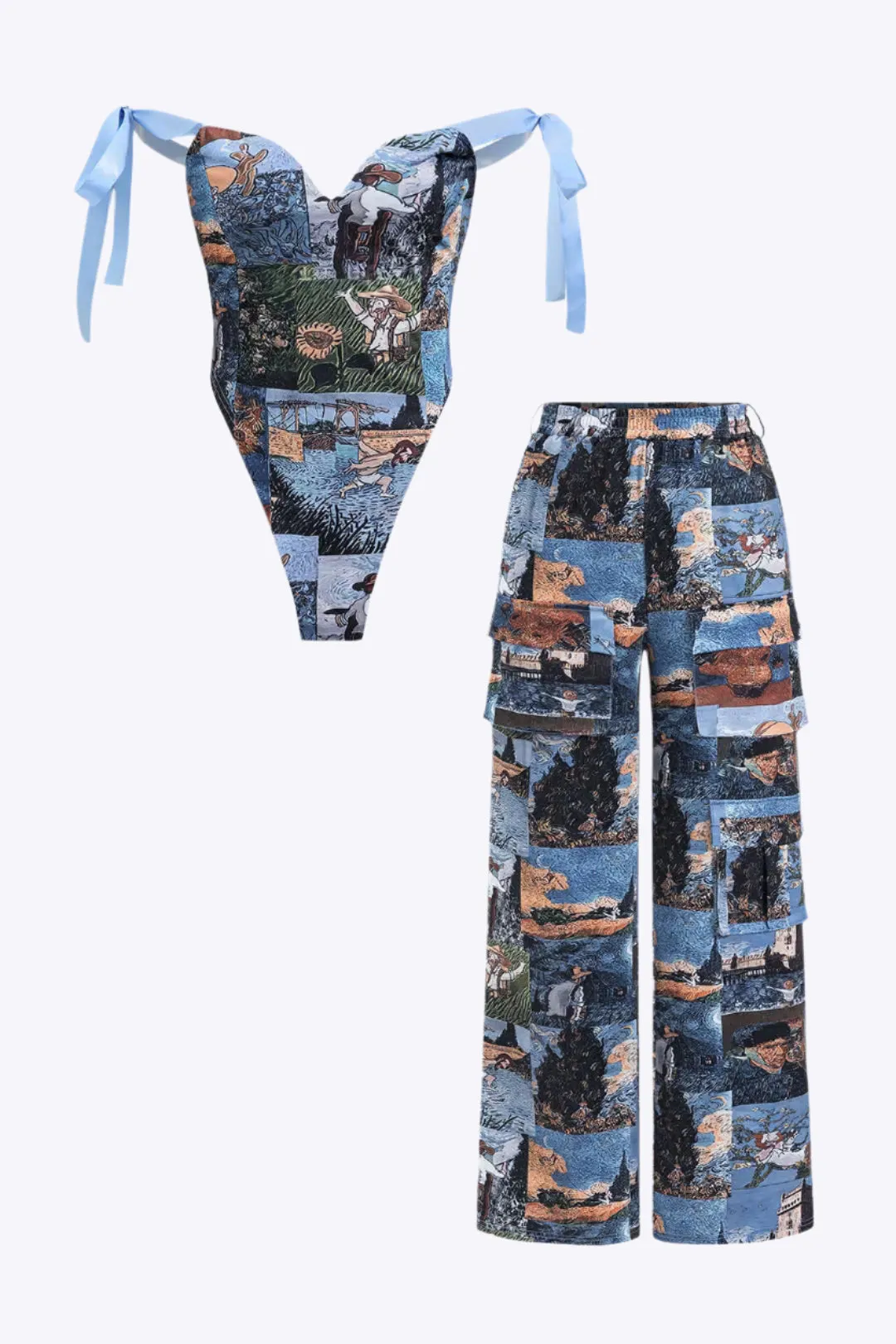 Pansy - Elegant Strappy Top and Trousers Woman's Artistic Set