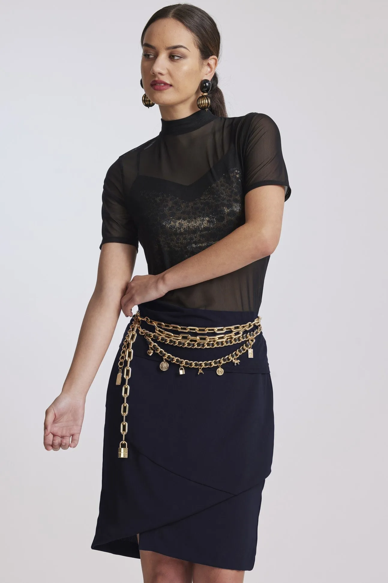 PAULA RYAN Short Wrap Skirt - Navy