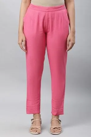Pink Cotton Flax Straight Trousers