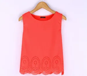 Plus Size 6 Colors Summer Women Cropped Top Chiffon Blouses Tank Sleeveless Hollow Out Shirt Casual Blusas Feminina S-4XL