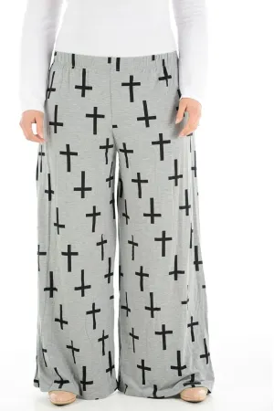 Plus Size Grey Cross Print Palazzo Trouser