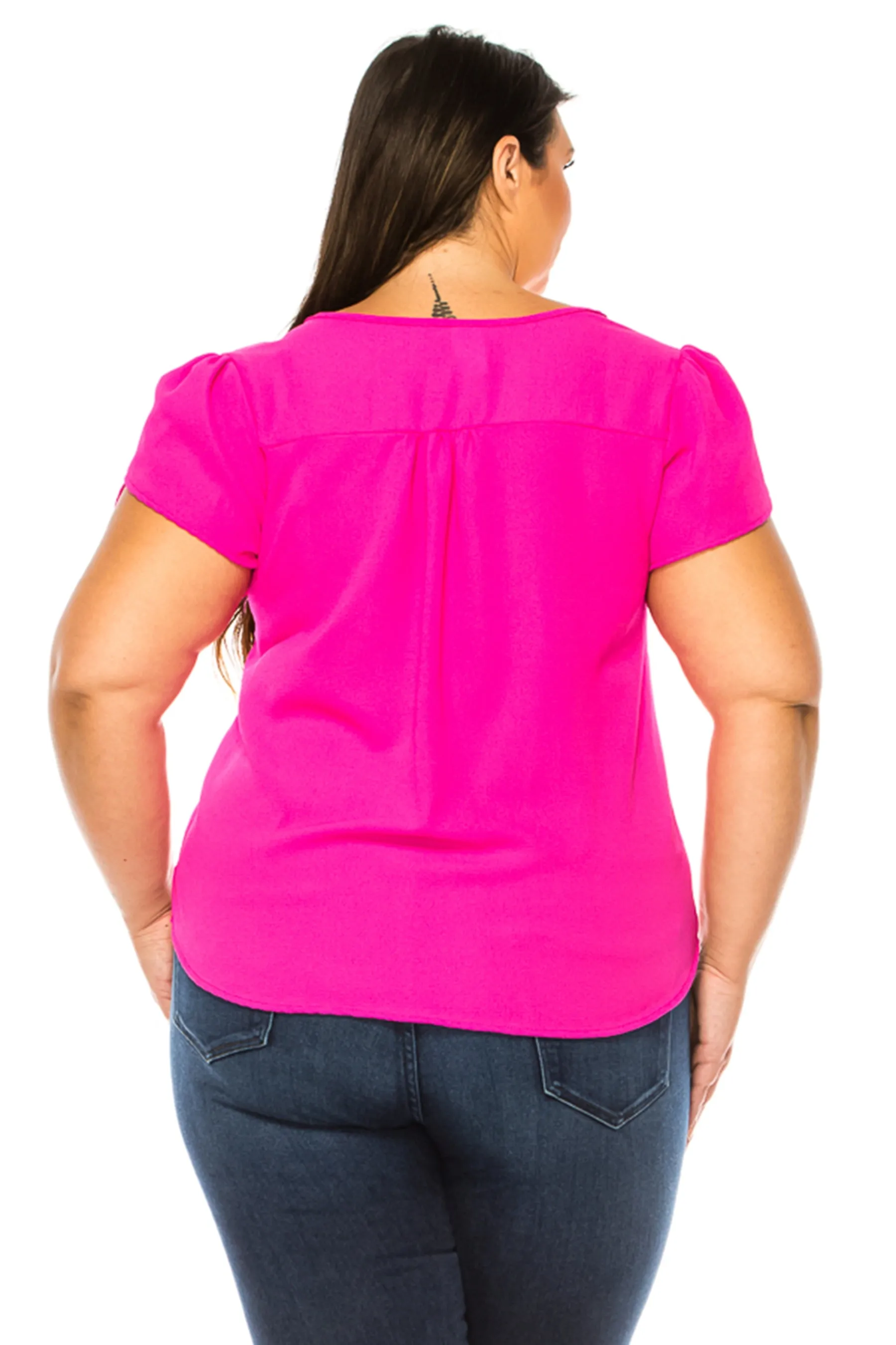 Plus Size Solid Overlapping Short Sleeve Top B82901 $9.50Each