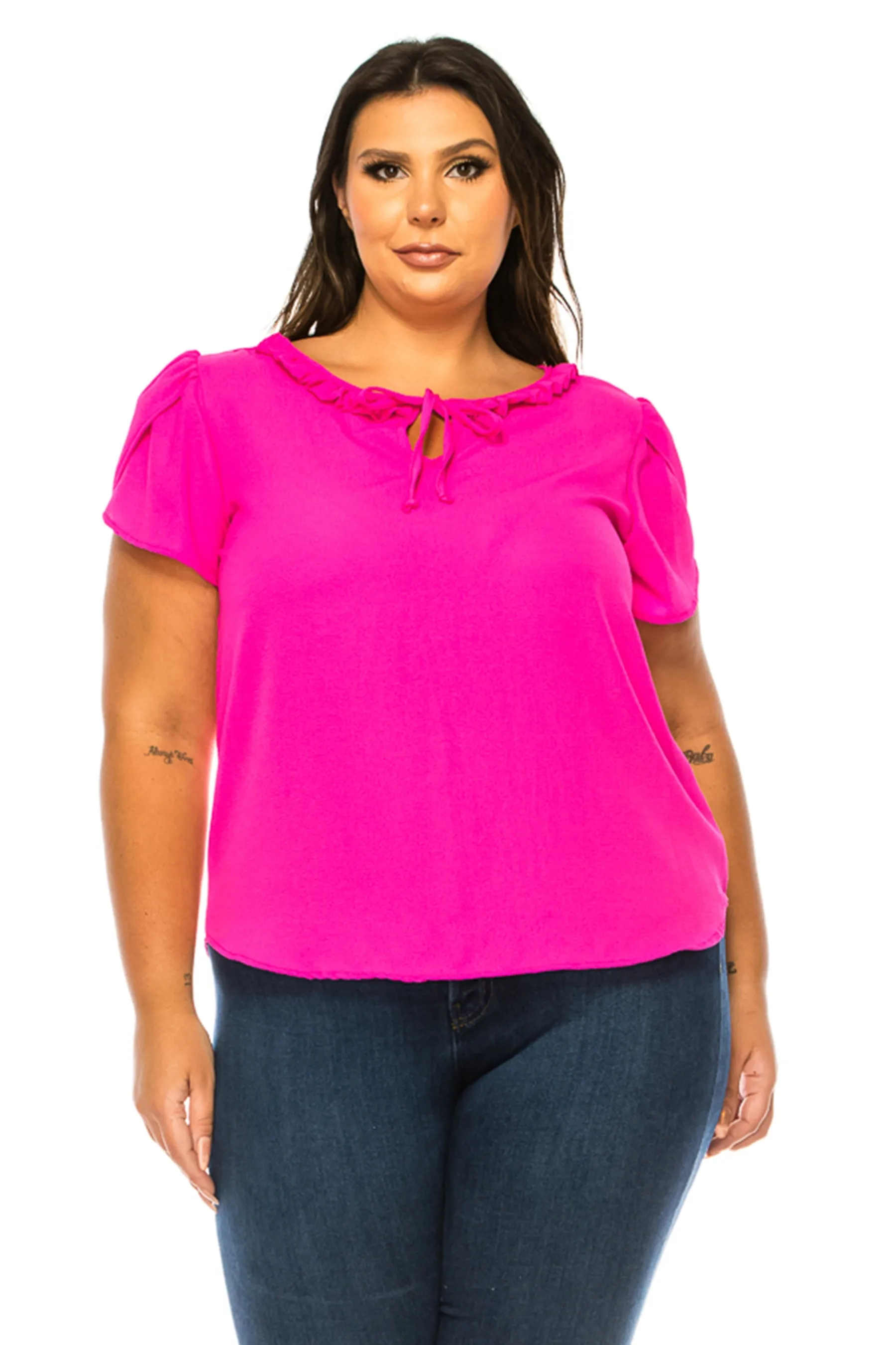 Plus Size Solid Overlapping Short Sleeve Top B82901 $9.50Each