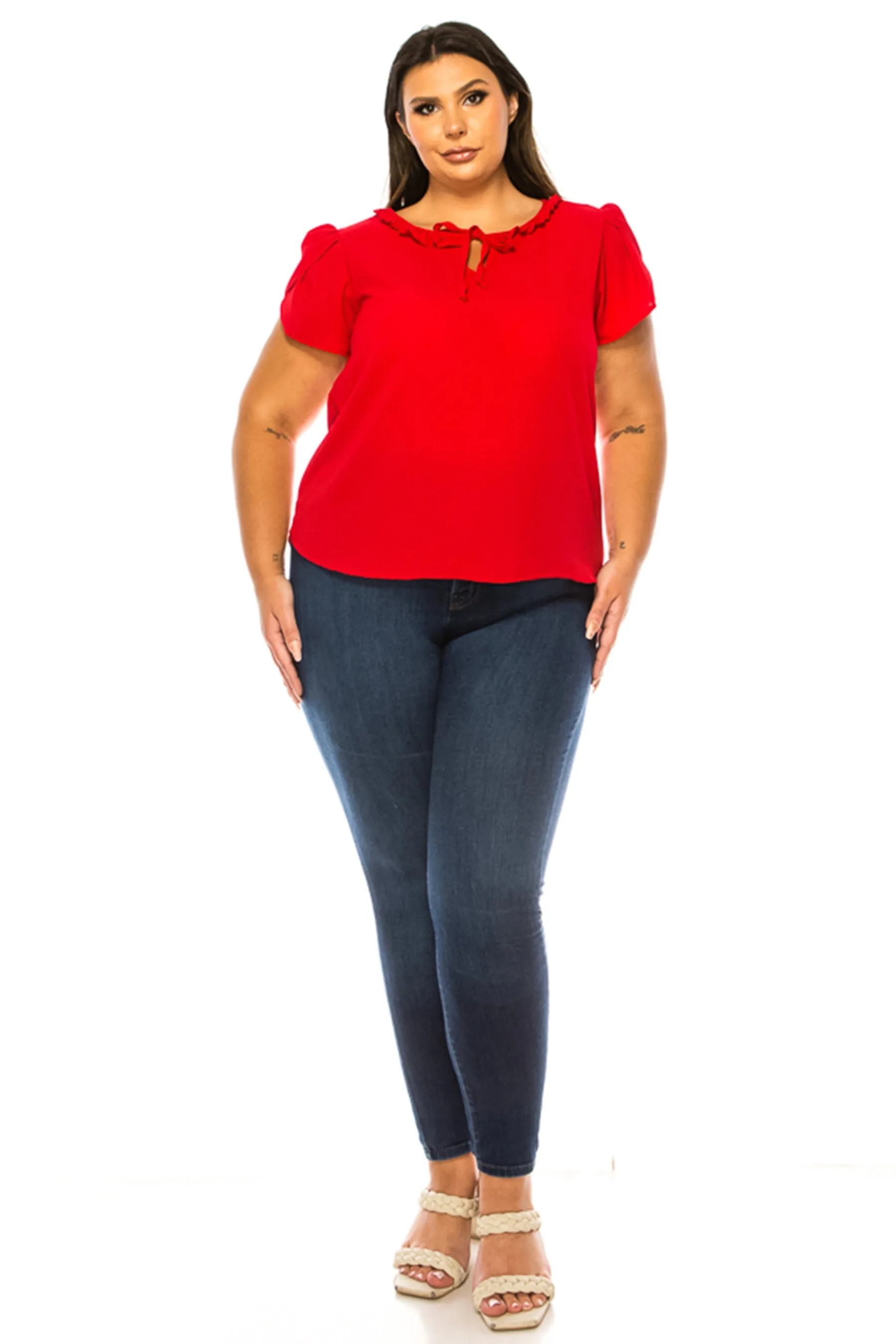 Plus Size Solid Overlapping Short Sleeve Top B82901 $9.50Each