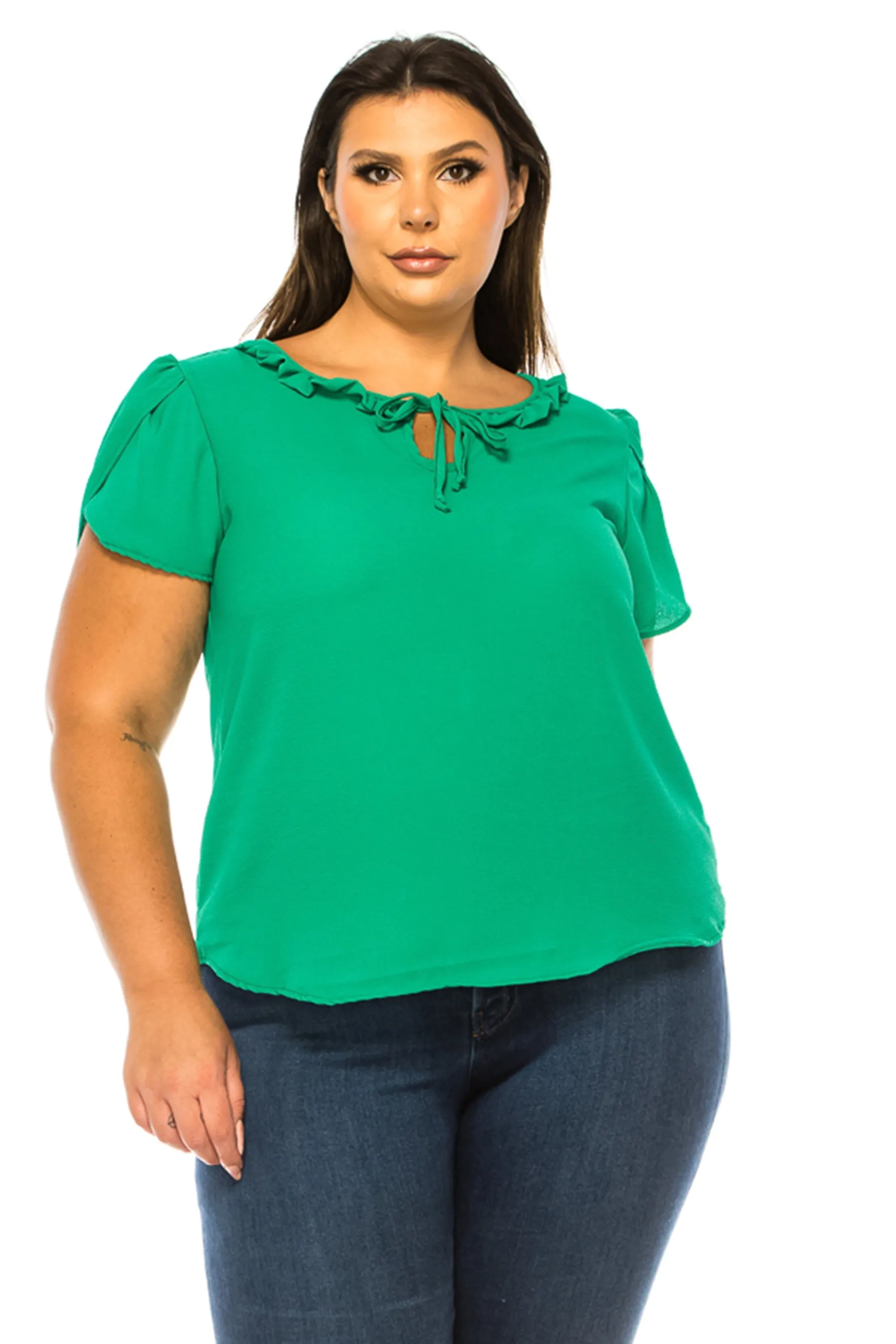 Plus Size Solid Overlapping Short Sleeve Top B82901 $9.50Each