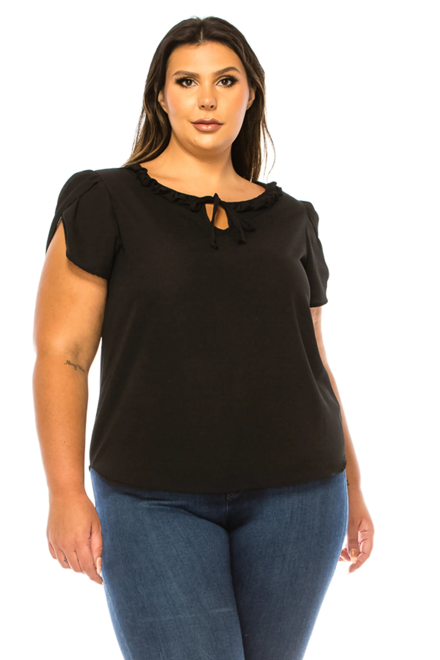 Plus Size Solid Overlapping Short Sleeve Top B82901 $9.50Each