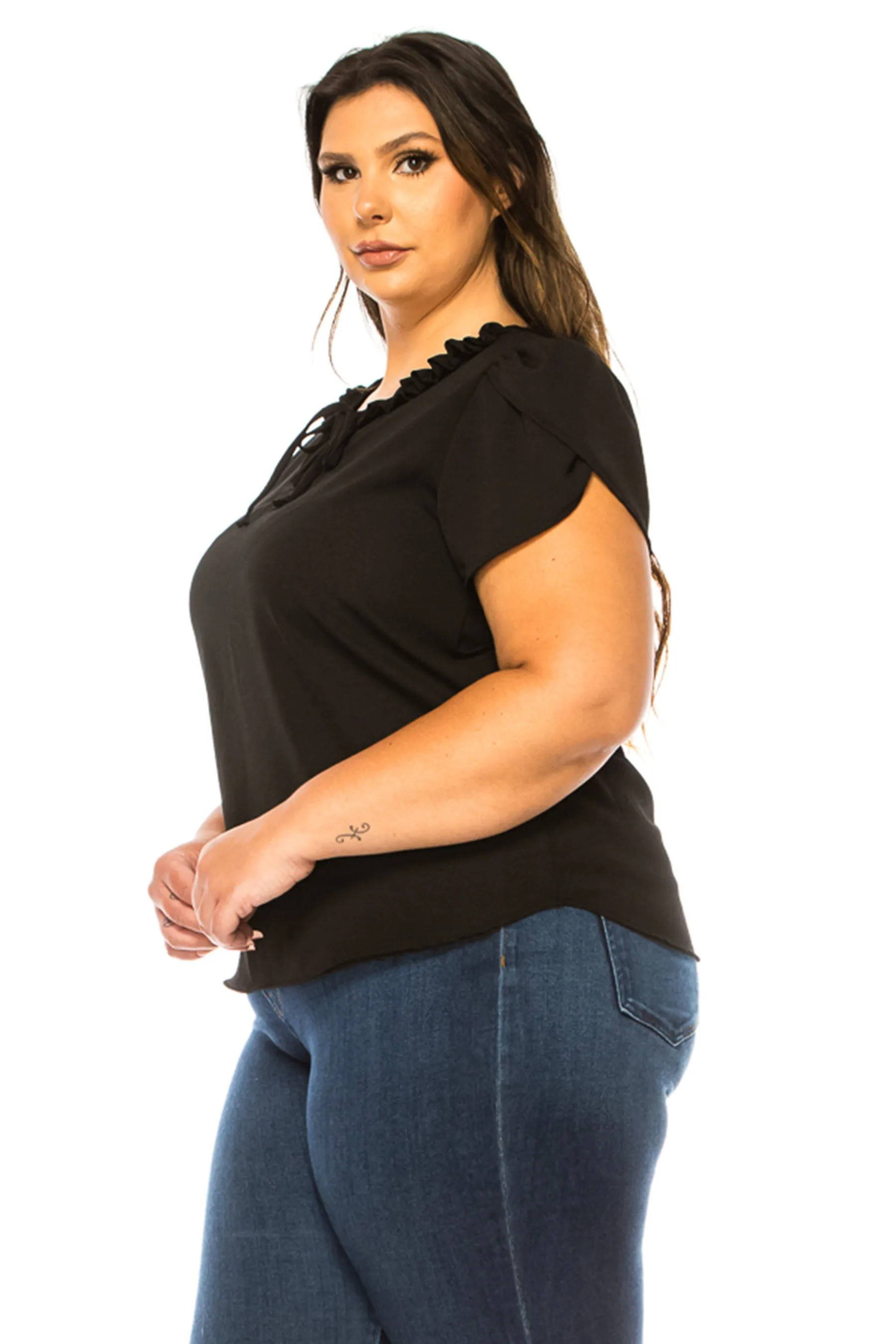 Plus Size Solid Overlapping Short Sleeve Top B82901 $9.50Each