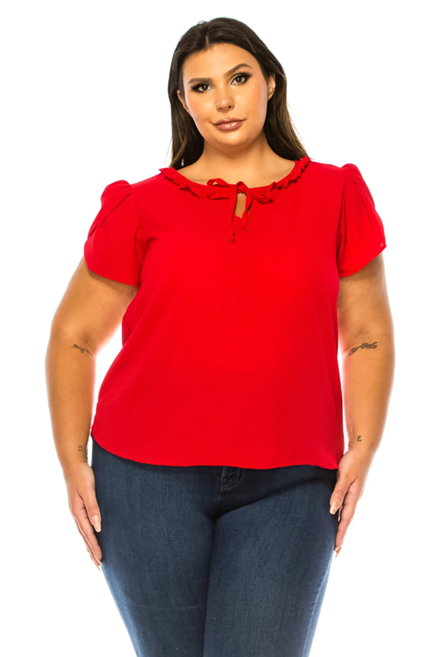 Plus Size Solid Overlapping Short Sleeve Top B82901 $9.50Each