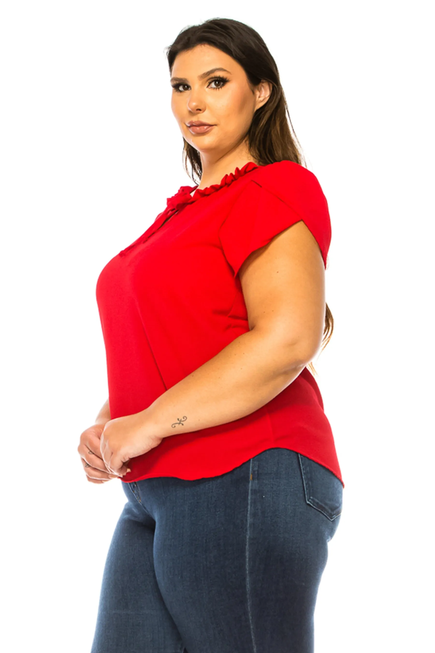 Plus Size Solid Overlapping Short Sleeve Top B82901 $9.50Each