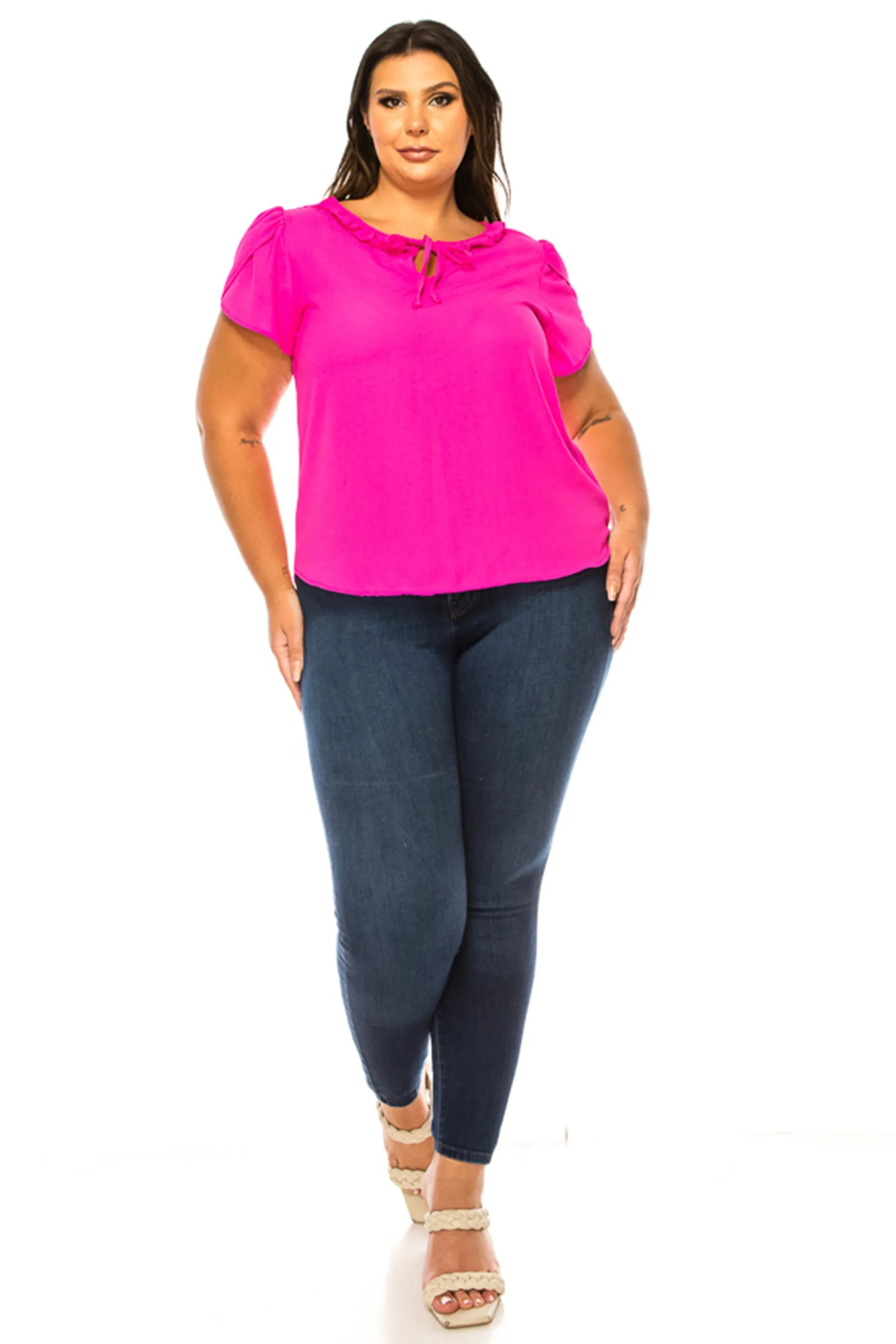 Plus Size Solid Overlapping Short Sleeve Top B82901 $9.50Each