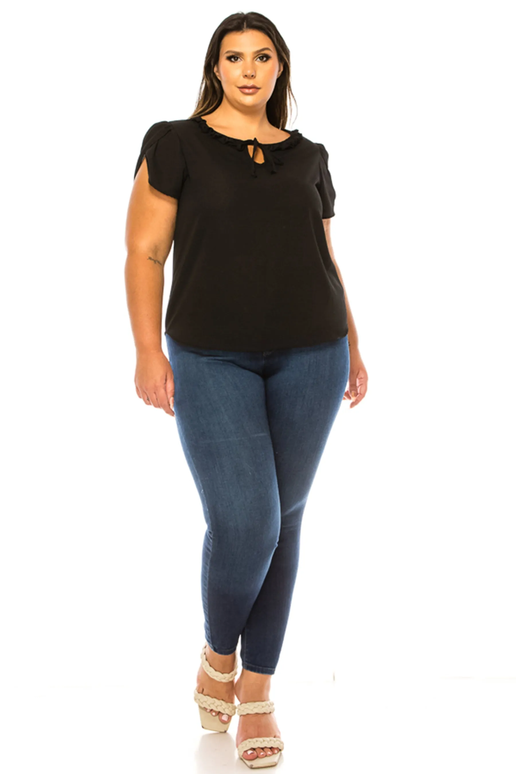 Plus Size Solid Overlapping Short Sleeve Top B82901 $9.50Each