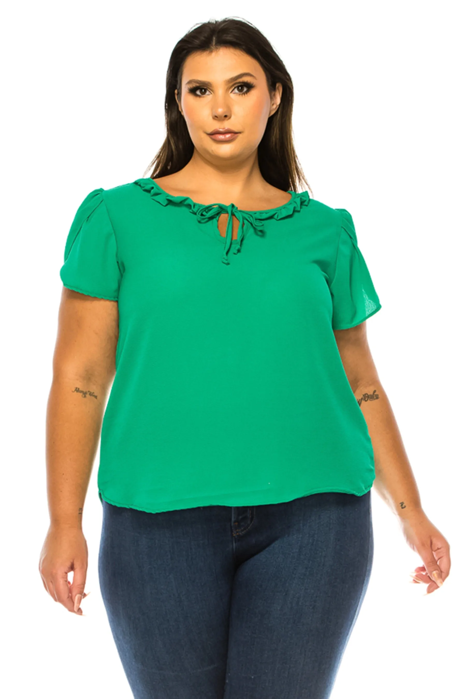 Plus Size Solid Overlapping Short Sleeve Top B82901 $9.50Each