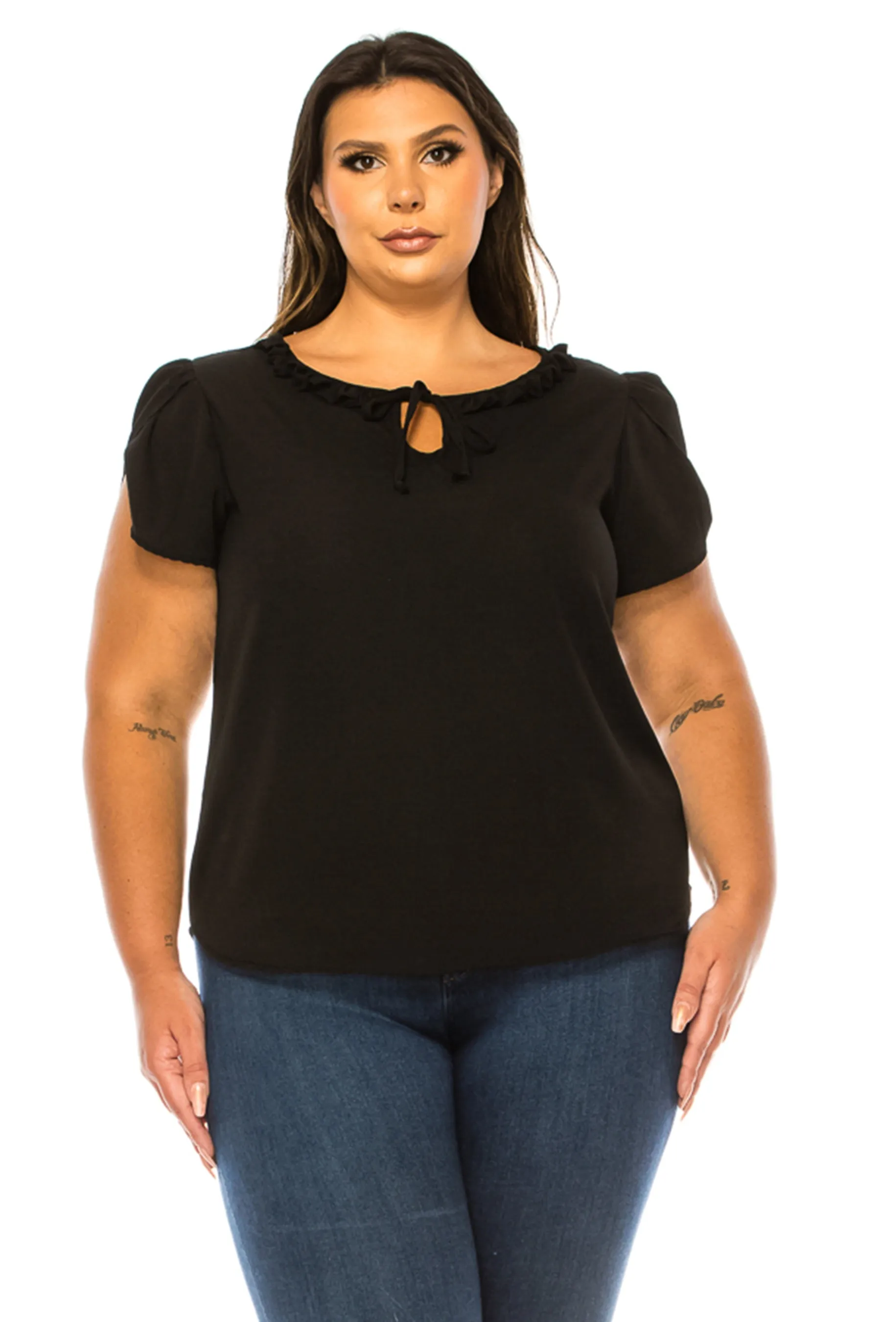 Plus Size Solid Overlapping Short Sleeve Top B82901 $9.50Each
