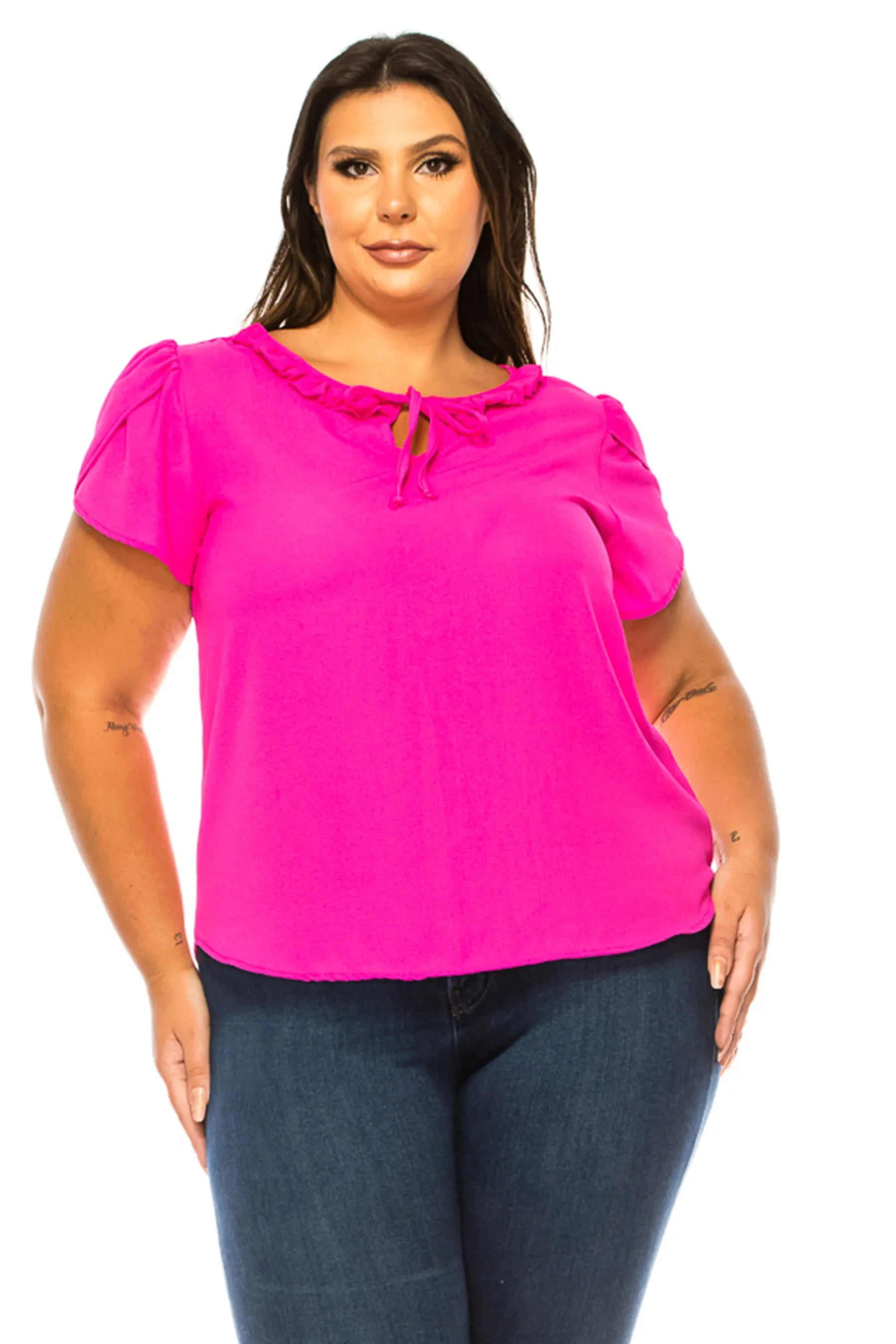 Plus Size Solid Overlapping Short Sleeve Top B82901 $9.50Each