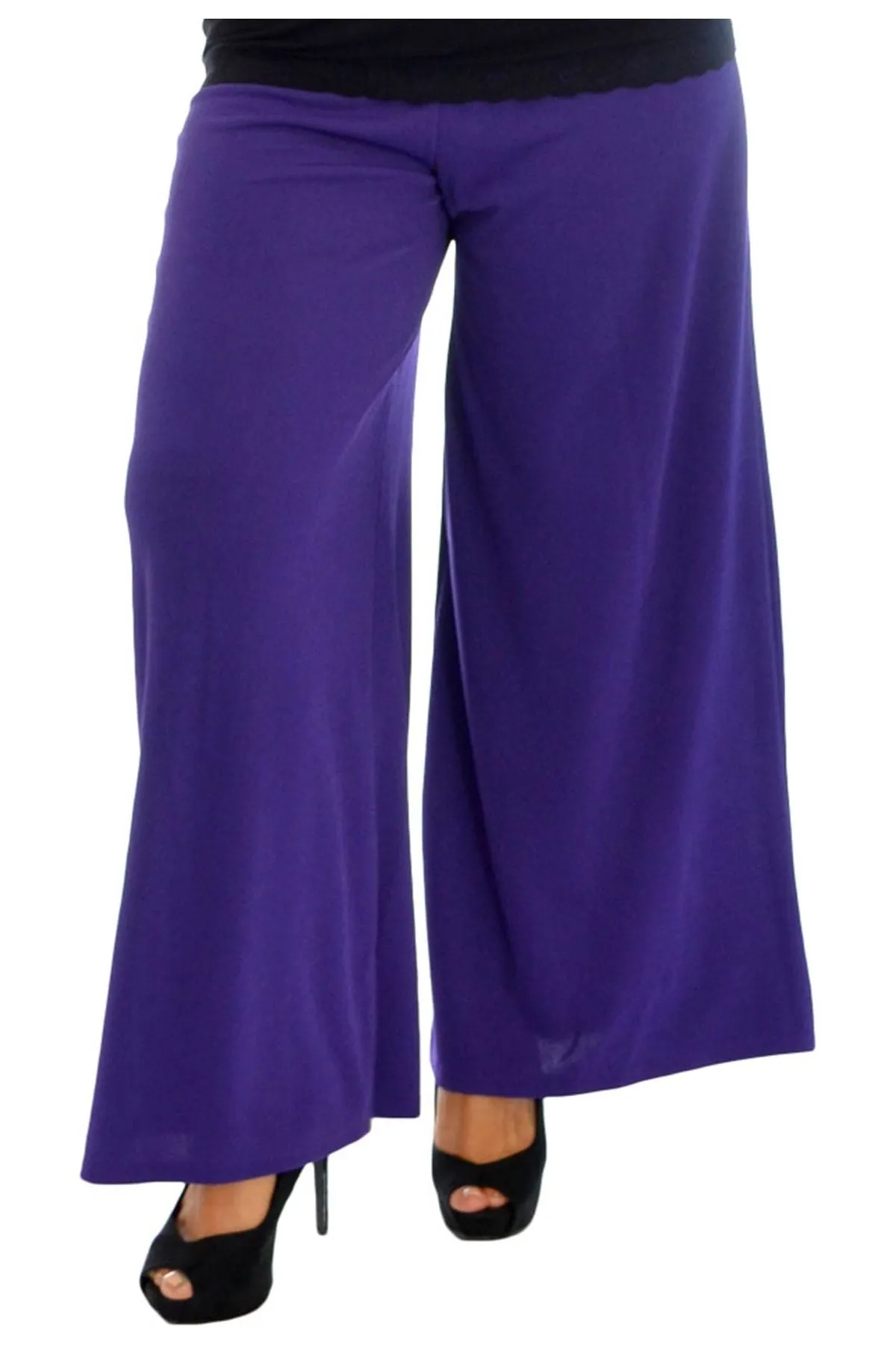 Plus Size Wide Leg Flared Plain Palazzo Trouser