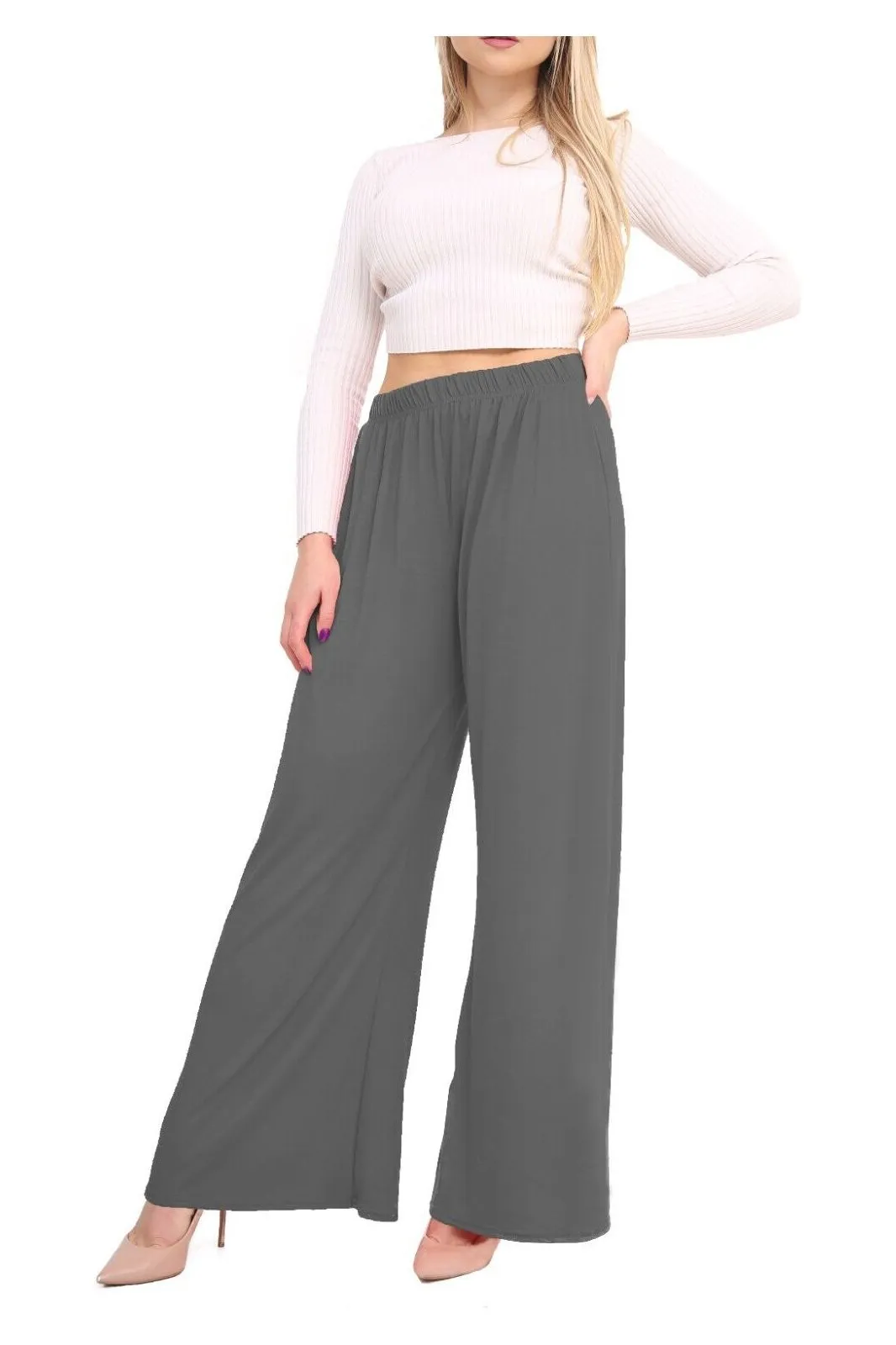 Plus Size Wide Leg Flared Plain Palazzo Trouser