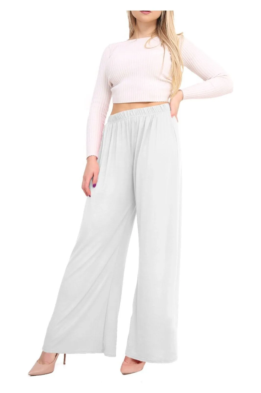 Plus Size Wide Leg Flared Plain Palazzo Trouser