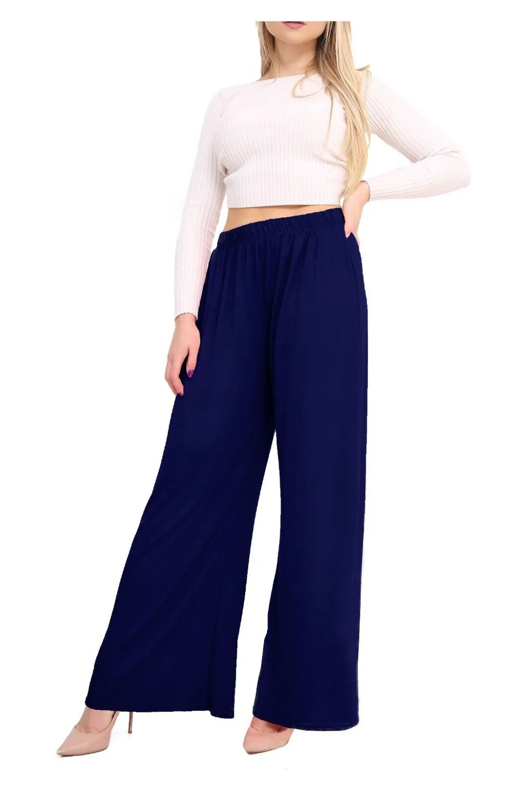 Plus Size Wide Leg Flared Plain Palazzo Trouser