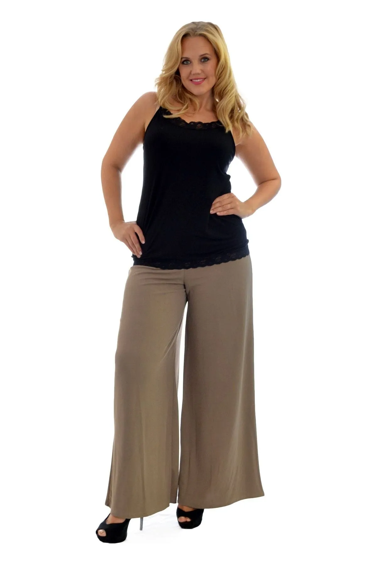Plus Size Wide Leg Flared Plain Palazzo Trouser