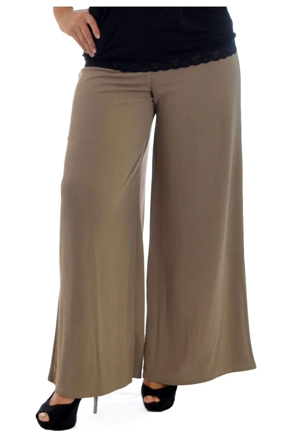 Plus Size Wide Leg Flared Plain Palazzo Trouser