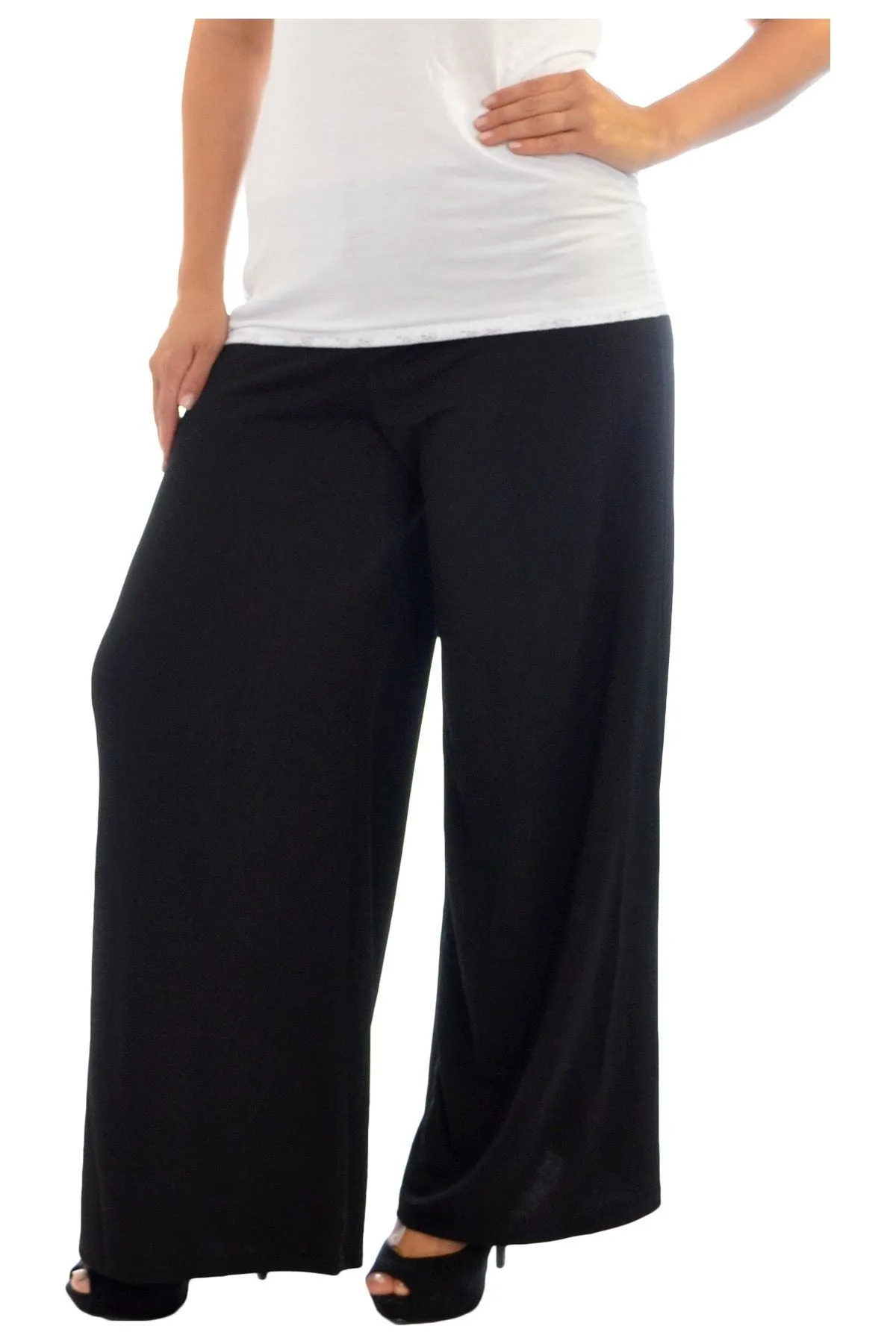 Plus Size Wide Leg Flared Plain Palazzo Trouser