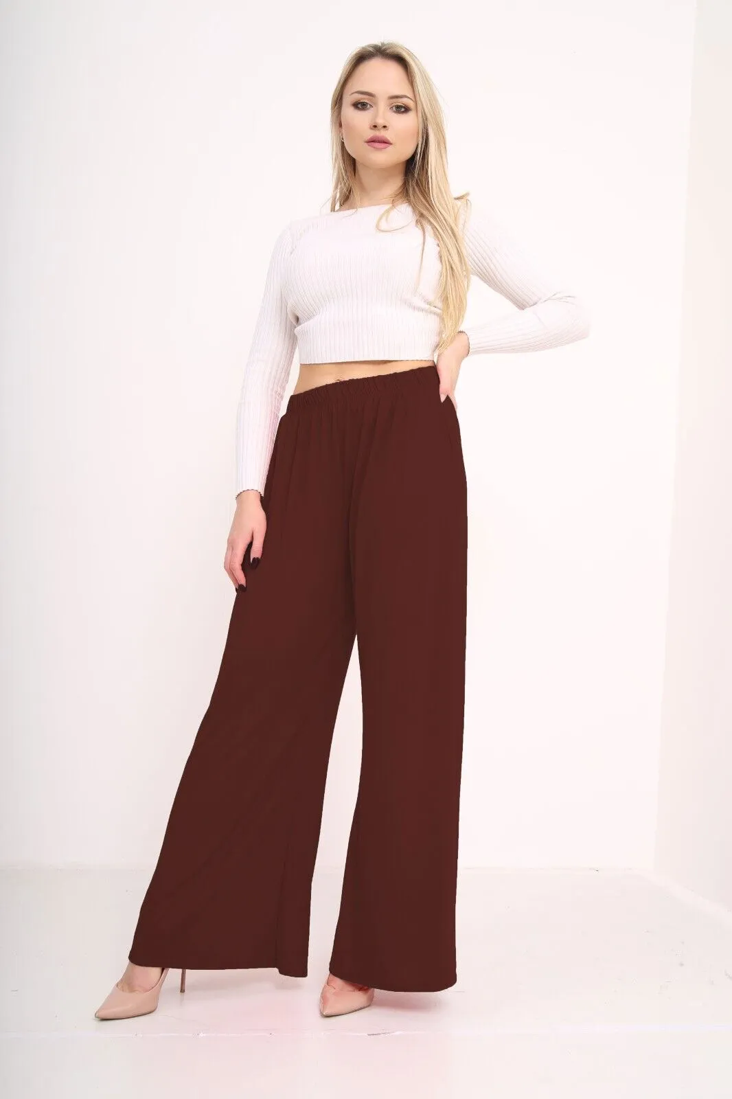 Plus Size Wide Leg Flared Plain Palazzo Trouser