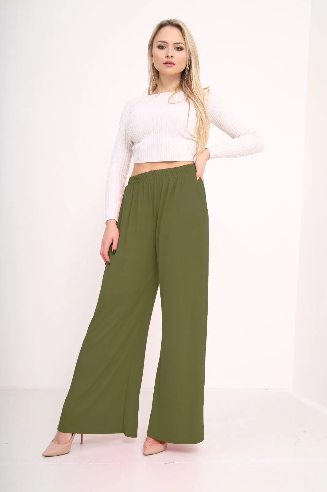 Plus Size Wide Leg Flared Plain Palazzo Trouser
