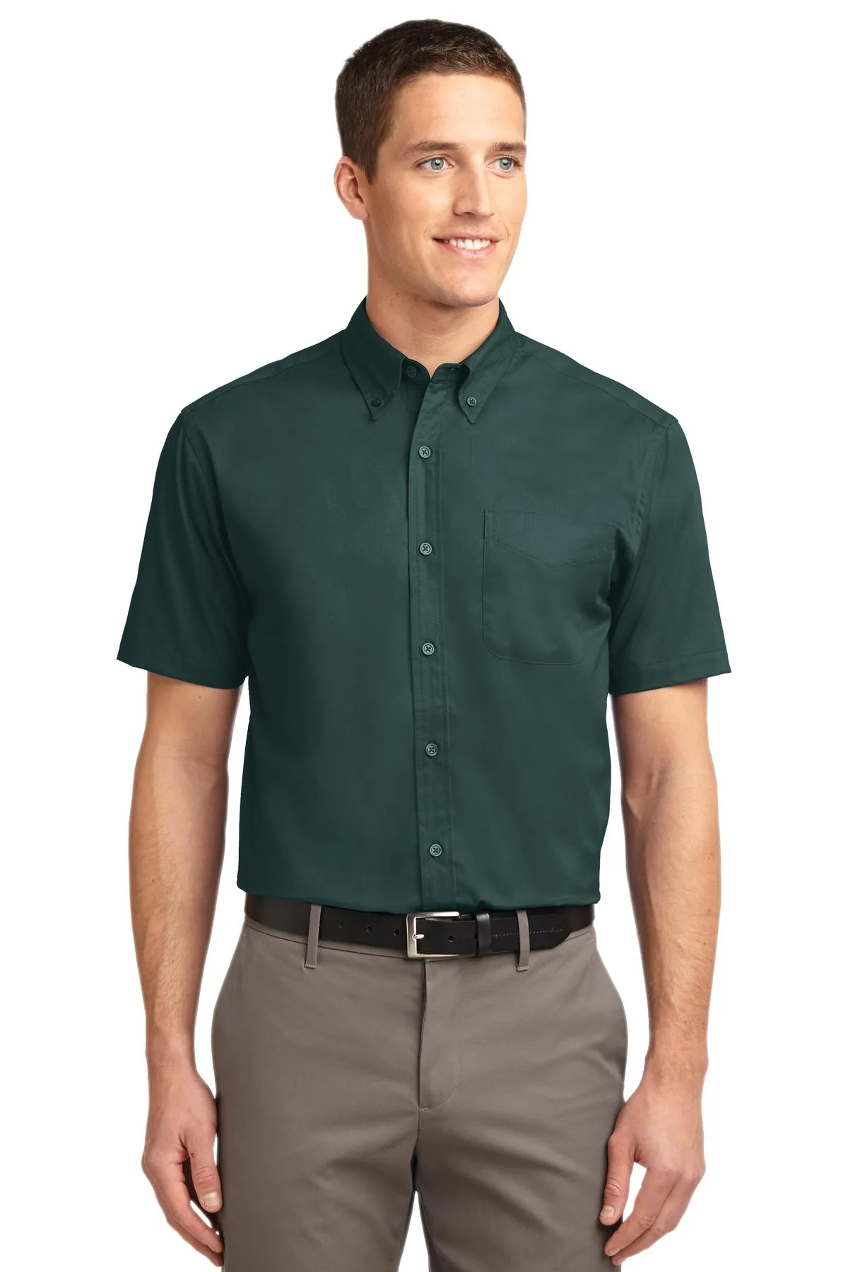 Port Authority Short Sleeve Easy Care Shirt.  S508 Dark Green/ Navy